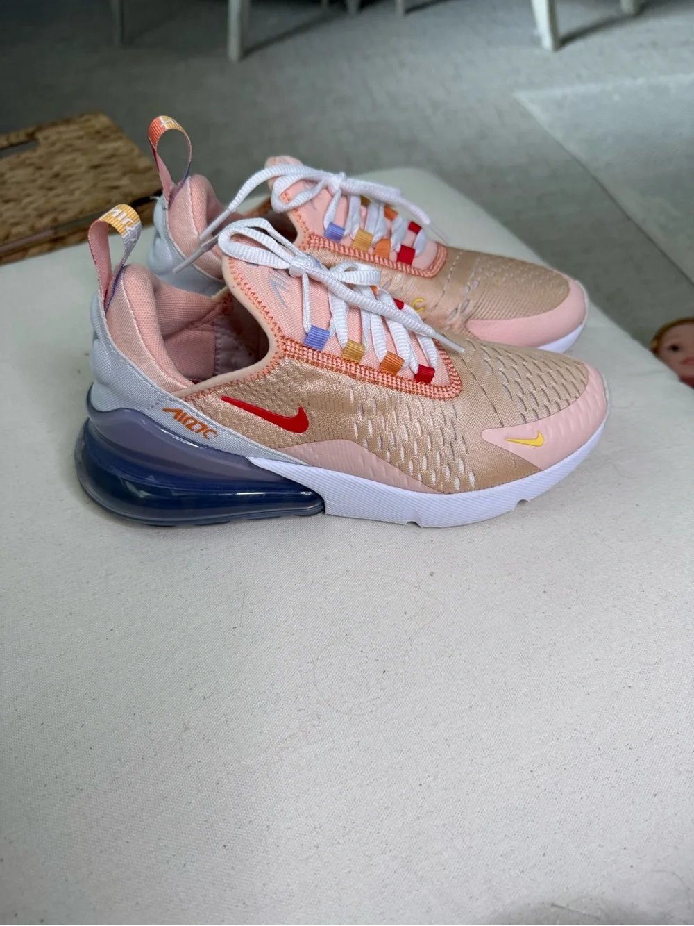 Nike Womens Air Max 270 Peach Pink with Purple and Red Accents